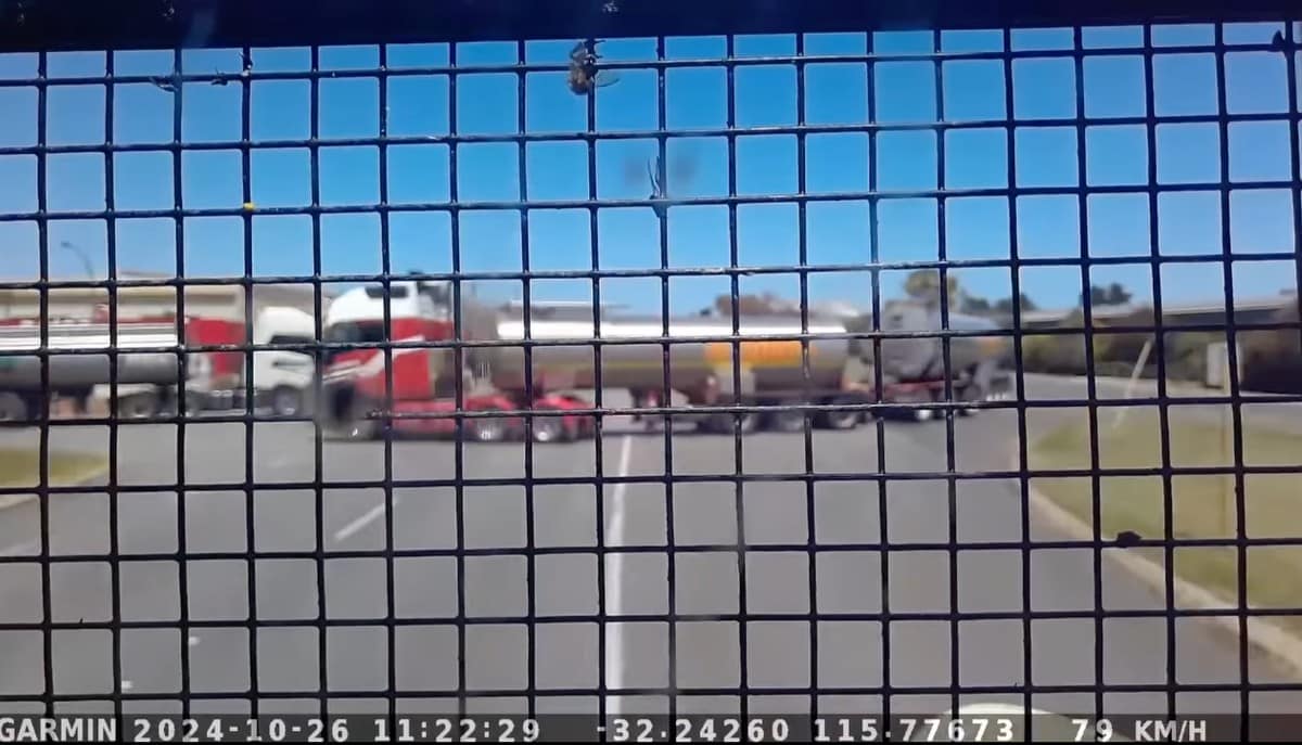 Truckie shares dash cam clip of heart-stopping near miss